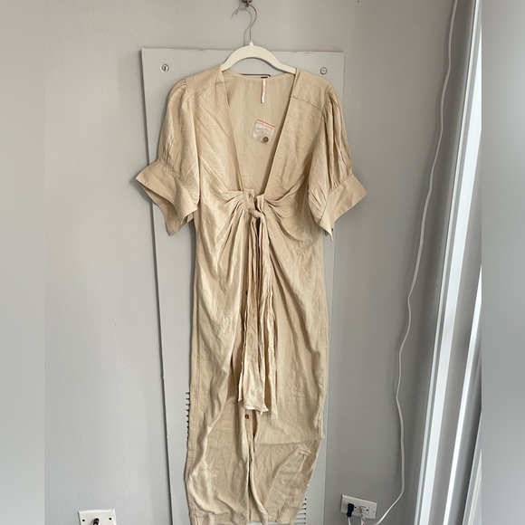 FREE PEOPLE Stone Summer Vintage Tie Front Maxi Dress M - Picture 4 of 6